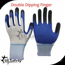 SRSAFETY double latex working coated safety glove with 13G nylon liner/blue latex coated work glove